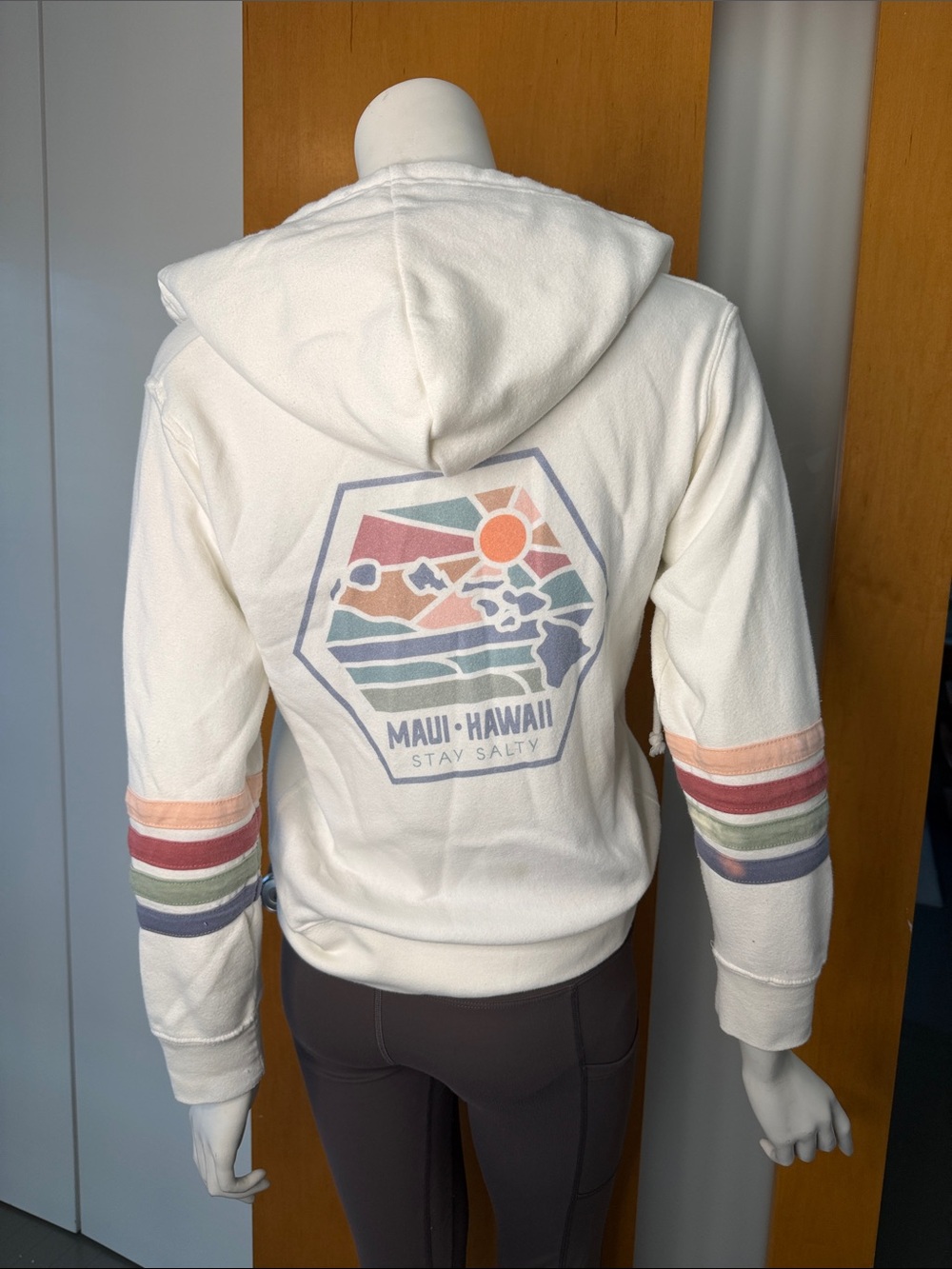 Maui Hawaii Stay Salty Cream Hooded Distressed Jacket